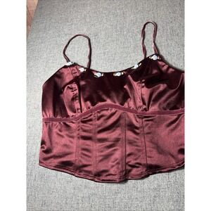 Wild Fable Women's Size S Rosette Satin‎ Corset Tank Top Burgundy